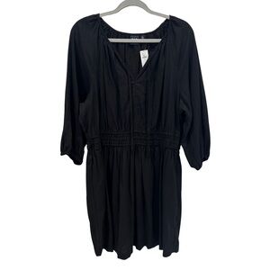 GAP Black Linen Blend Long Sleeve Split Neck Dress XL NWT Pockets Linen Blend